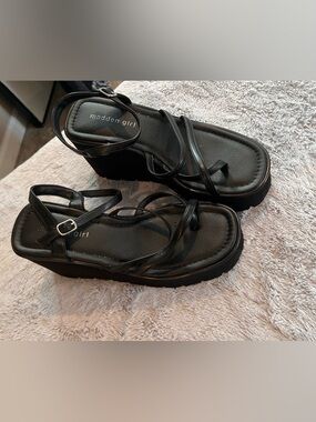 Madden Girl Black Platform Strappy Sandals with Ankle Buckle